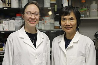 Annegret Jannasch (left) and Ya-Jane Wang, professor of carbohydrate chemistry, are investigating the use of pigmented waxy rice for a 'clean label' substitute as a starch strengthener. Jannasch, a doctoral student in the Dale Bumpers College of Agricultural, Food and Life Sciences, works under the direction of Wang. (Special to The Commercial/University of Arkansas System Division of Agriculture)